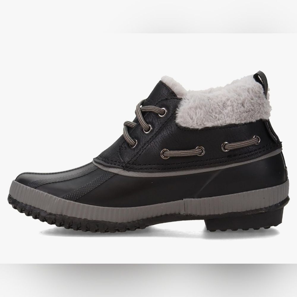 JSport by Jambu Women's Mary Ankle Rain Boot Fur Trim Black Grey NWT, Size 10 - Picture 2 of 7